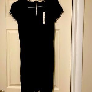 Navy blue scalloped sleeve and hem dress